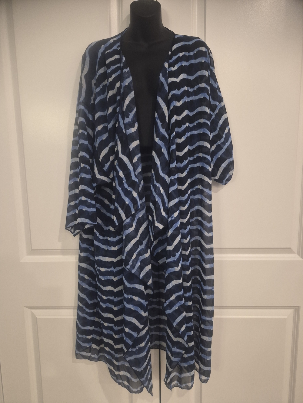 Lightweight Blue & Black Striped Women's Kimono Dress